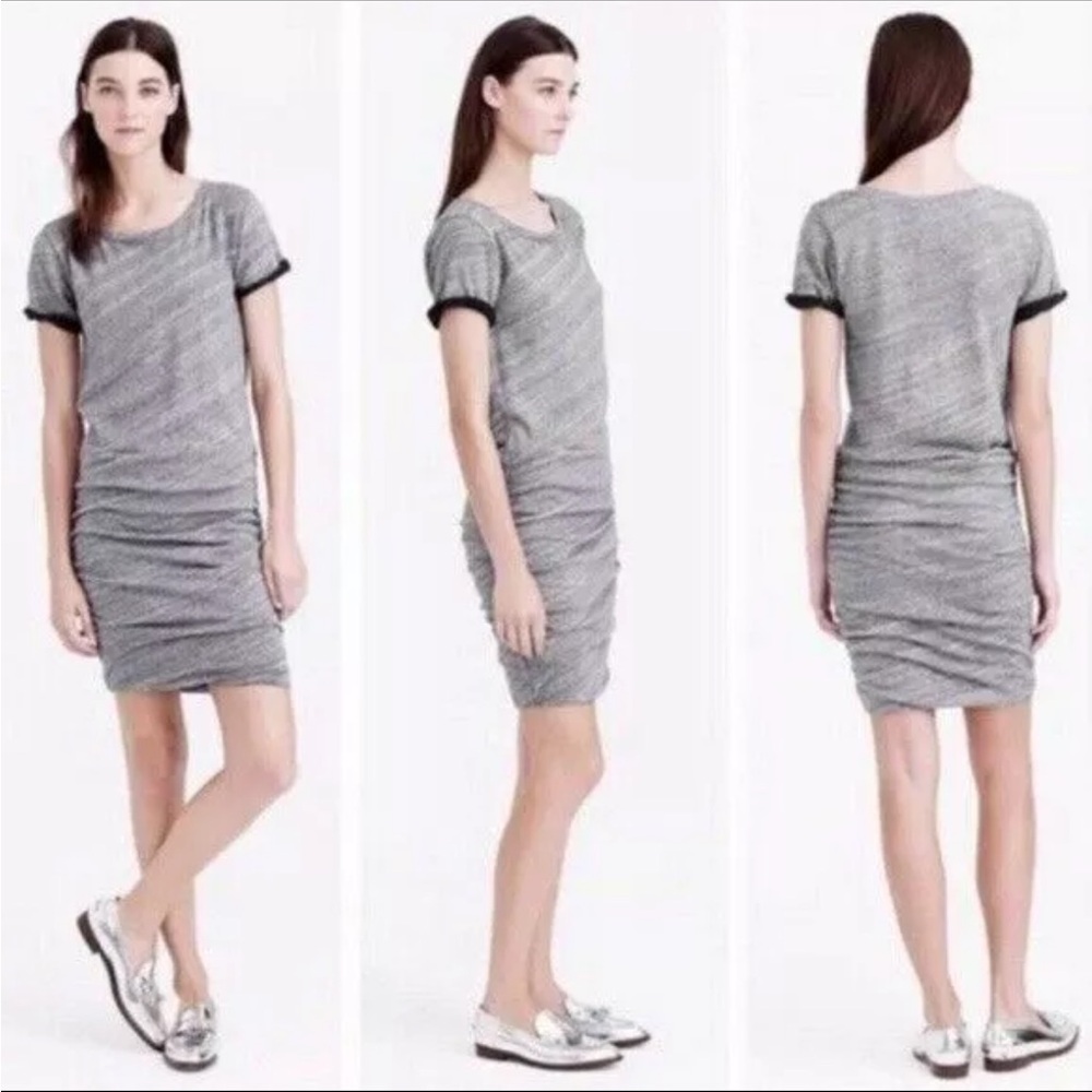 J. Crew Large Ruched Blue Gray Marled Knit Sweatshirt Dress Heathered Casual